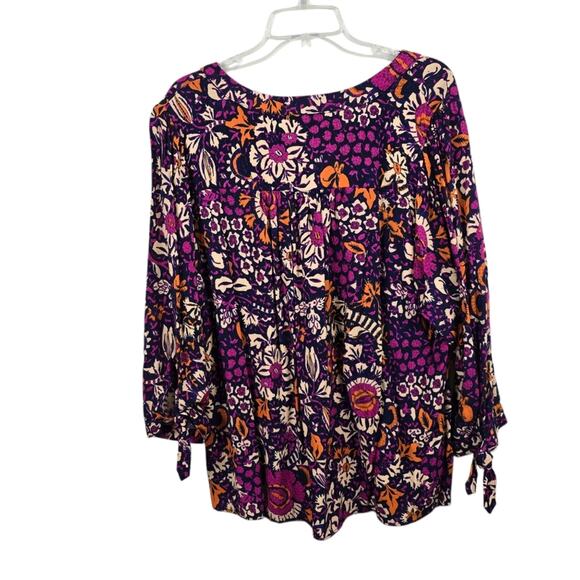 Rachel Zoe Floral Popover Top 3/4 Notch Neck Purple Orange Boho Causal Flowy 1X - Picture 2 of 14
